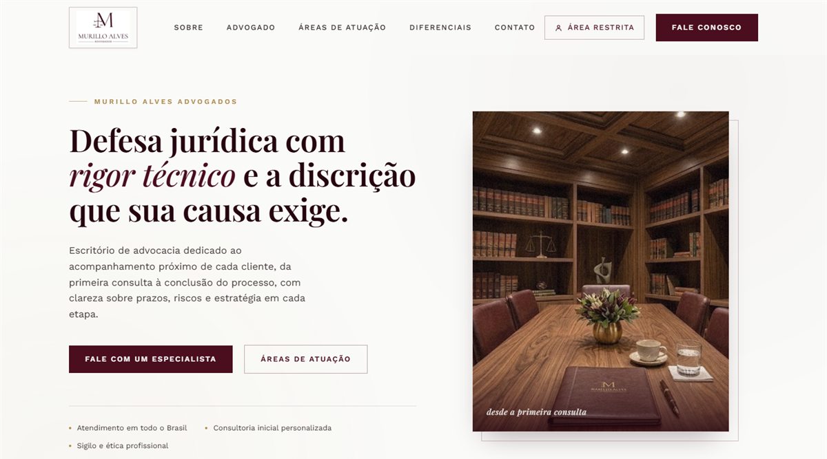 Tela inicial do site da Murillo Alves Advogados